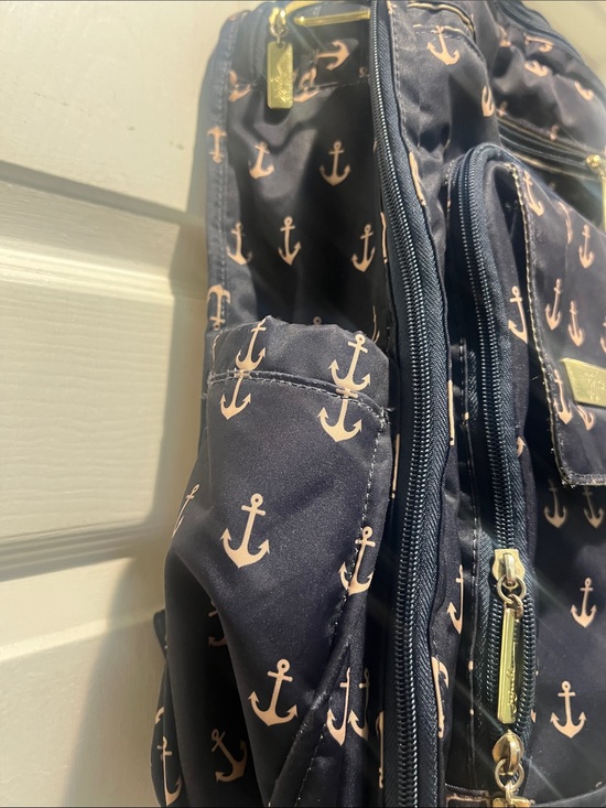 Ju-Ju-Be Navy Diaper Backpack with Pink Anchor Print and Gold Hardware main image 11